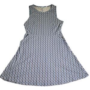 New York & Company Sun Dress Woman's Medium Sleeveless Blue Geometric All Over